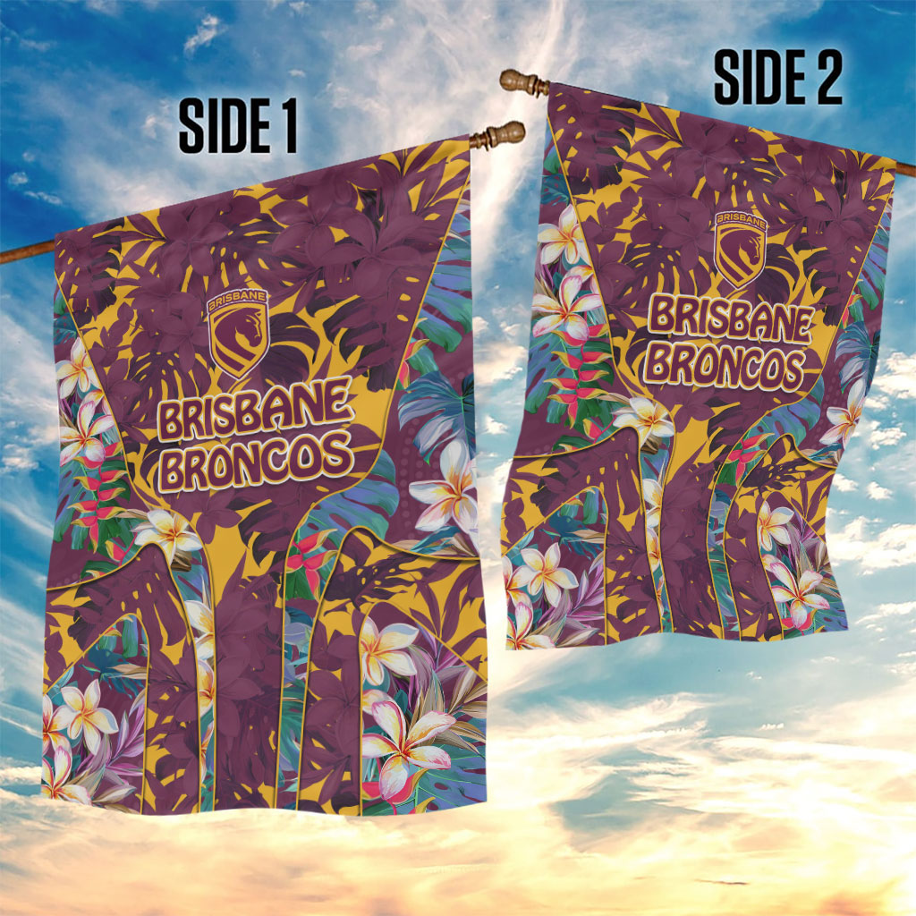 Brisbane Broncos Garden Flag Tropical Hibiscus Floral Pattern With Maroon And Yellow Accents
