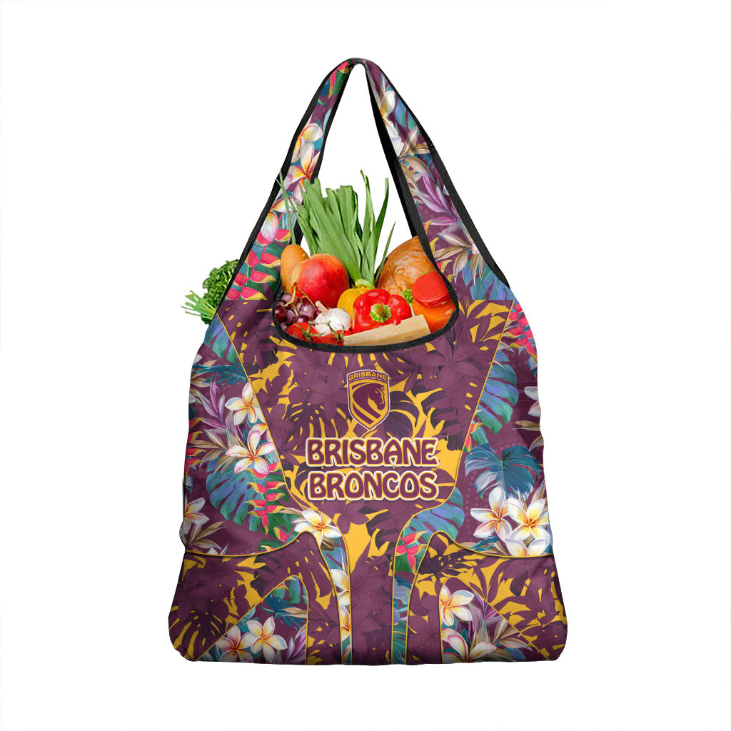 Brisbane Broncos Grocery Bag Tropical Hibiscus Floral Pattern With Maroon And Yellow Accents