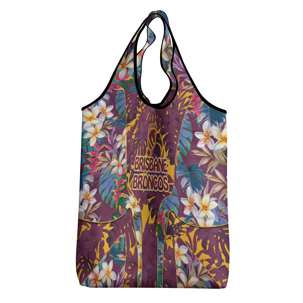 Brisbane Broncos Grocery Bag Tropical Hibiscus Floral Pattern With Maroon And Yellow Accents