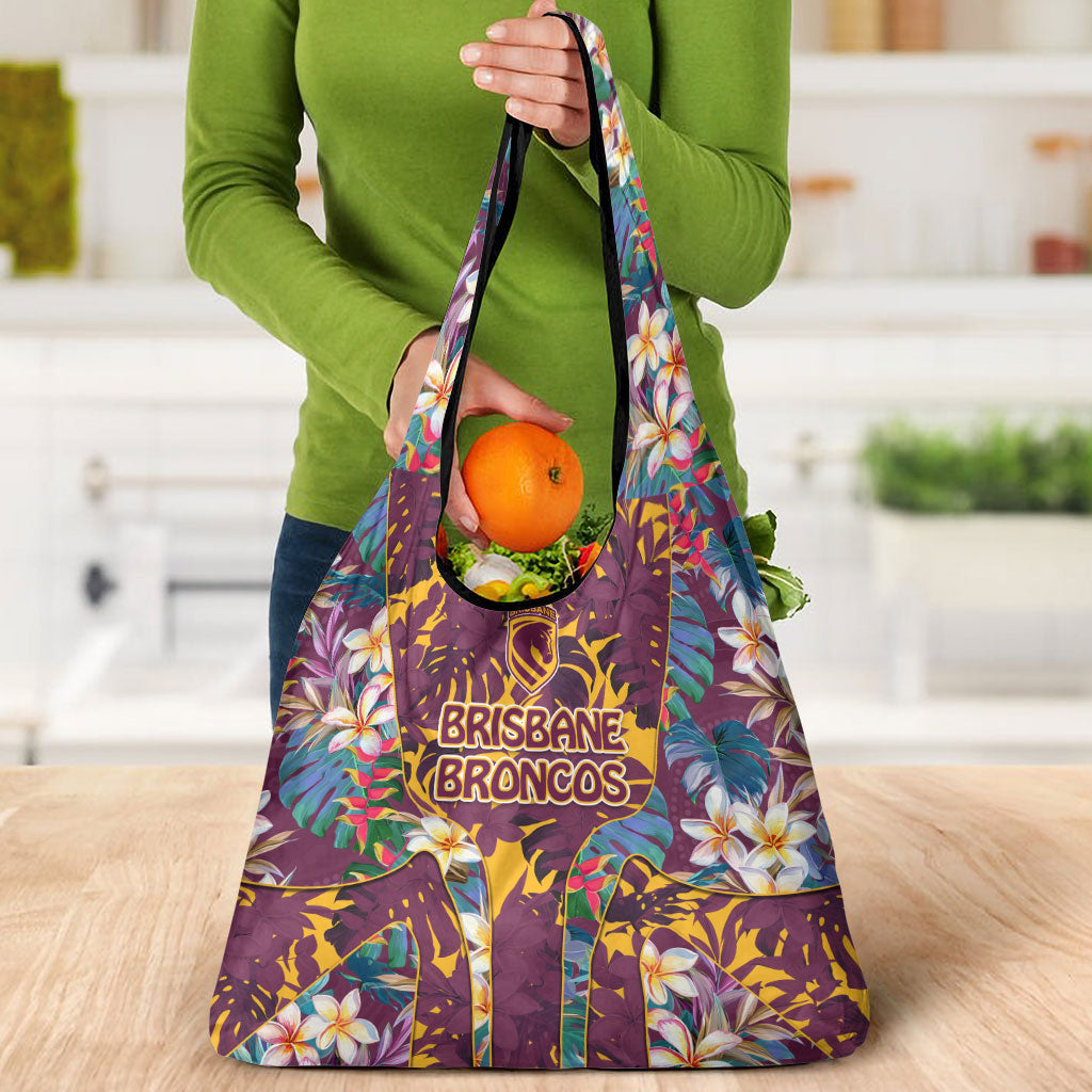 Brisbane Broncos Grocery Bag Tropical Hibiscus Floral Pattern With Maroon And Yellow Accents