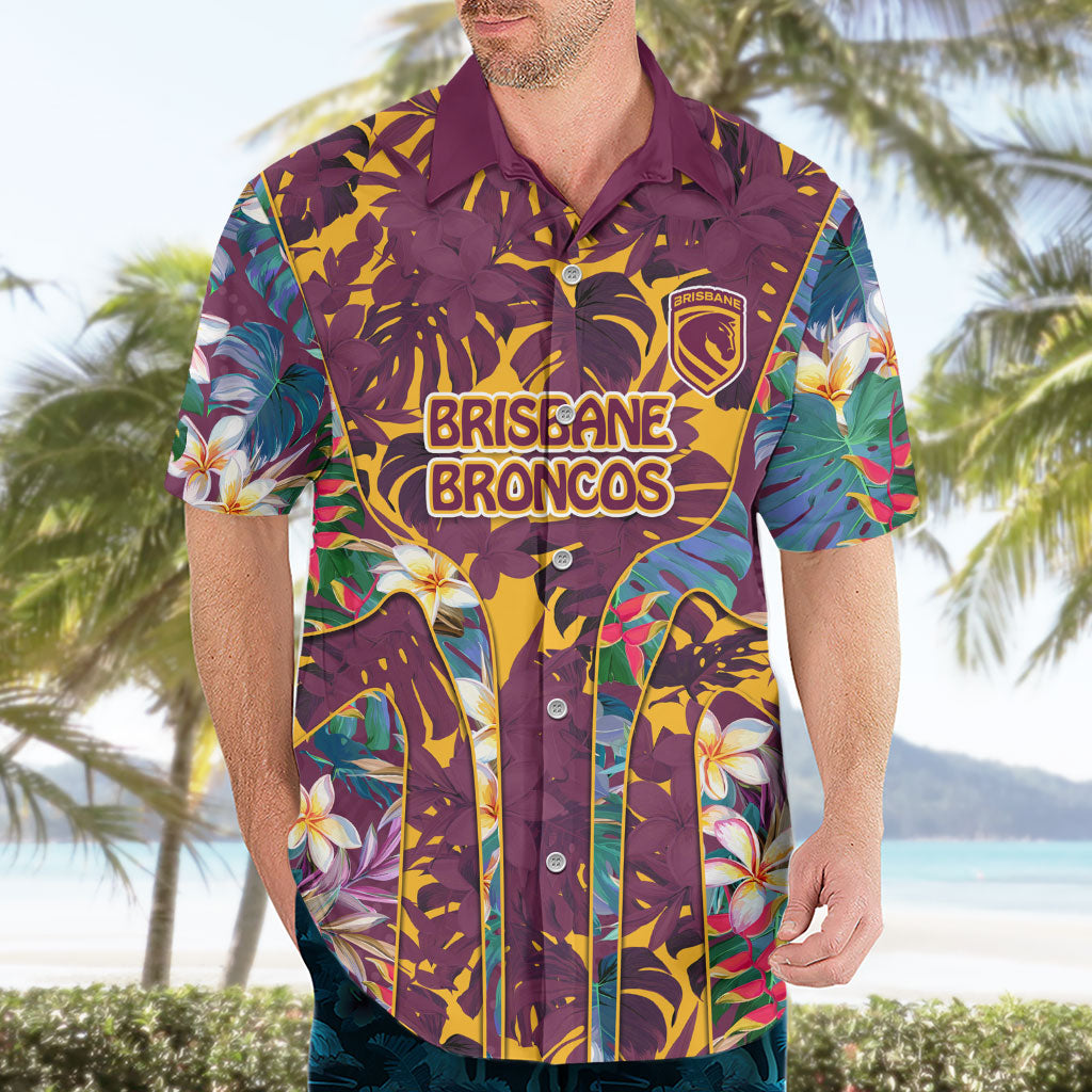 Brisbane Broncos Hawaiian Shirt Tropical Hibiscus Floral Pattern With Maroon And Yellow Accents