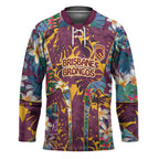 Brisbane Broncos Hockey Jersey Tropical Hibiscus Floral Pattern With Maroon And Yellow Accents