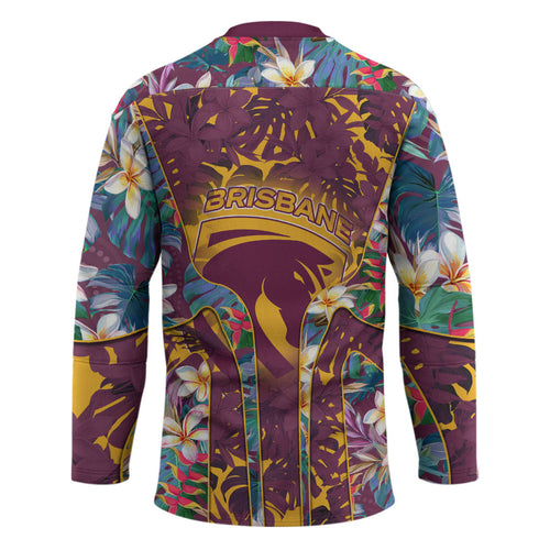 Brisbane Broncos Hockey Jersey Tropical Hibiscus Floral Pattern With Maroon And Yellow Accents
