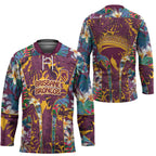 Brisbane Broncos Hockey Jersey Tropical Hibiscus Floral Pattern With Maroon And Yellow Accents
