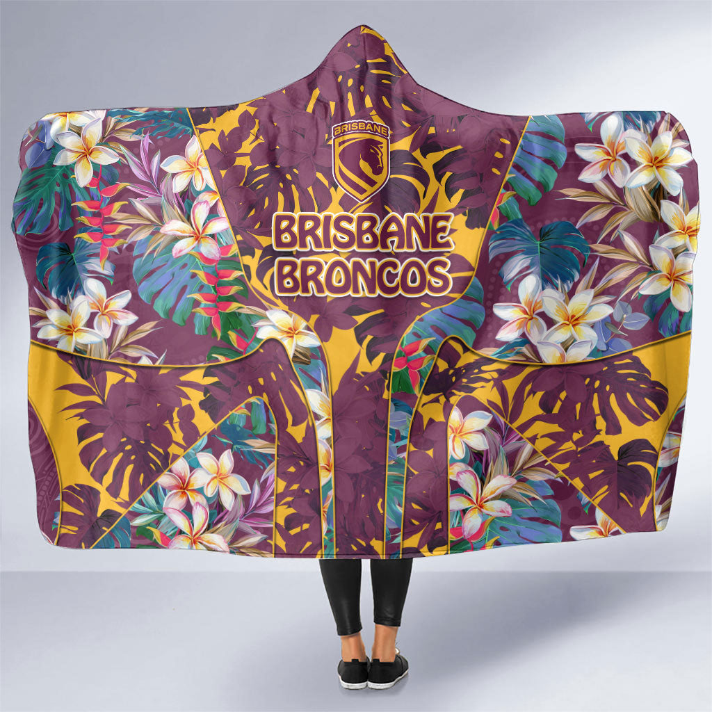 Brisbane Broncos Hooded Blanket Tropical Hibiscus Floral Pattern With Maroon And Yellow Accents