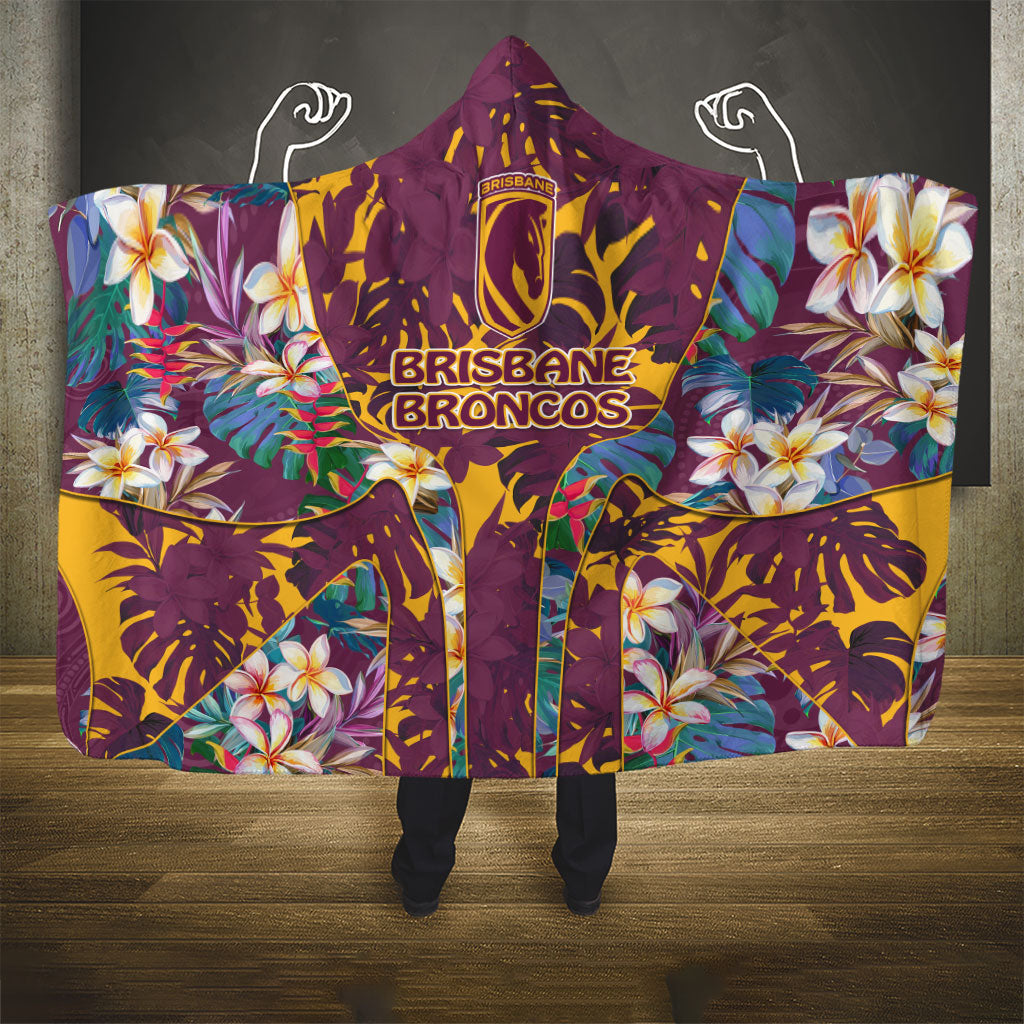 Brisbane Broncos Hooded Blanket Tropical Hibiscus Floral Pattern With Maroon And Yellow Accents