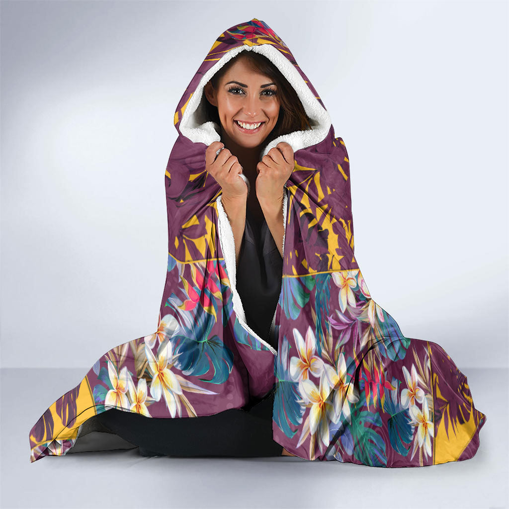 Brisbane Broncos Hooded Blanket Tropical Hibiscus Floral Pattern With Maroon And Yellow Accents