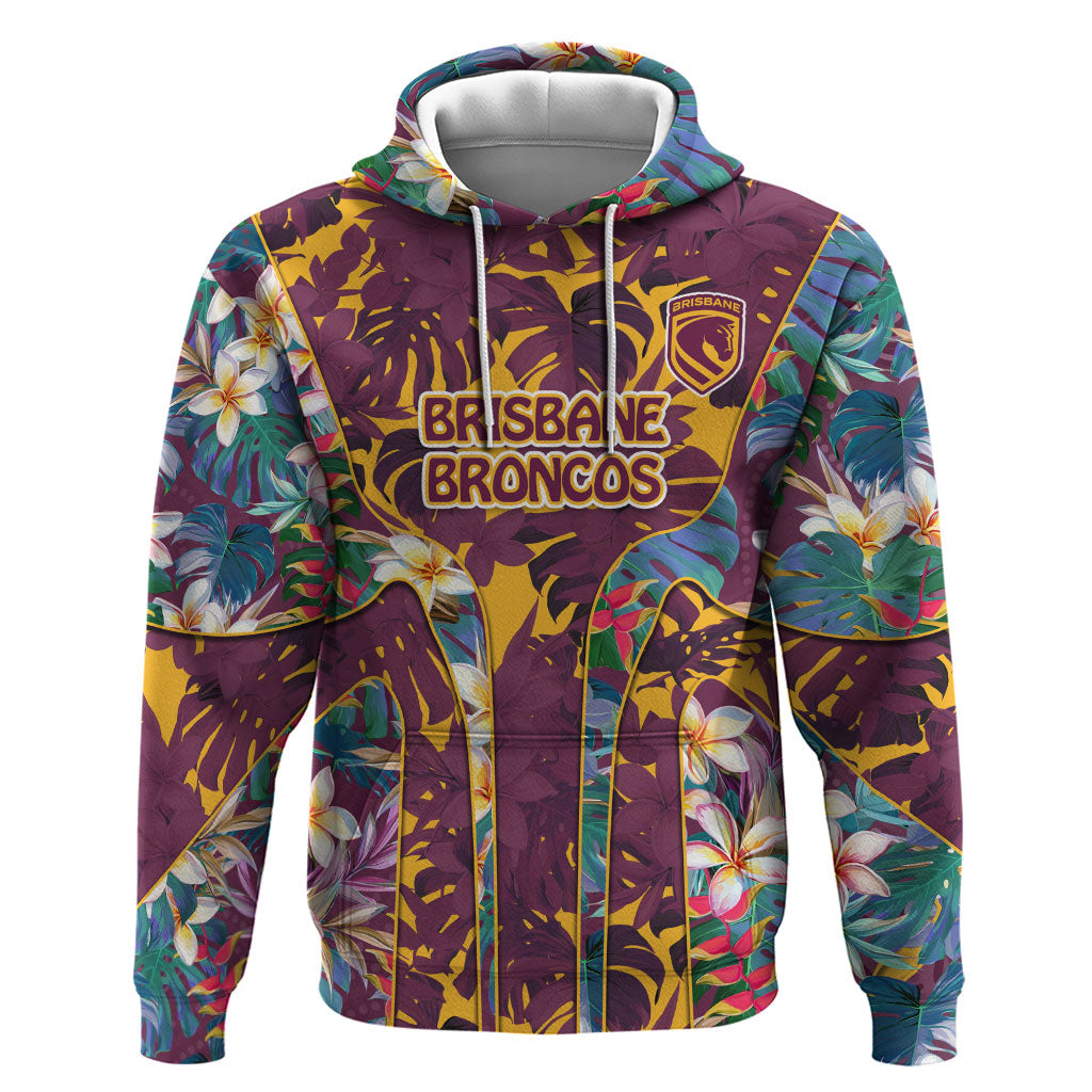 Brisbane Broncos Hoodie Tropical Hibiscus Floral Pattern With Maroon And Yellow Accents