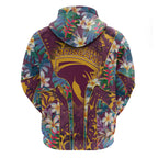 Brisbane Broncos Hoodie Tropical Hibiscus Floral Pattern With Maroon And Yellow Accents