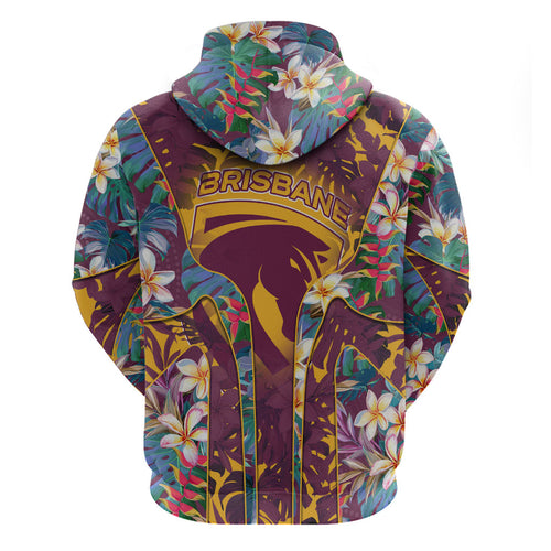 Brisbane Broncos Hoodie Tropical Hibiscus Floral Pattern With Maroon And Yellow Accents