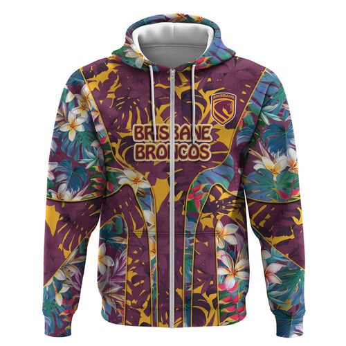 Brisbane Broncos Hoodie Tropical Hibiscus Floral Pattern With Maroon And Yellow Accents