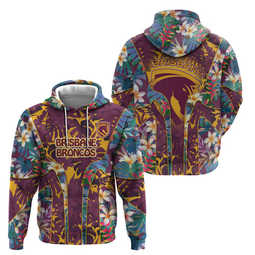 Brisbane Broncos Hoodie Tropical Hibiscus Floral Pattern With Maroon And Yellow Accents