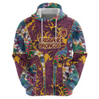 Brisbane Broncos Hoodie Tropical Hibiscus Floral Pattern With Maroon And Yellow Accents
