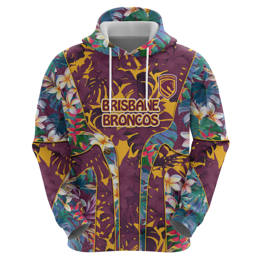Brisbane Broncos Hoodie Tropical Hibiscus Floral Pattern With Maroon And Yellow Accents