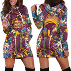 Brisbane Broncos Hoodie Dress Tropical Hibiscus Floral Pattern With Maroon And Yellow Accents