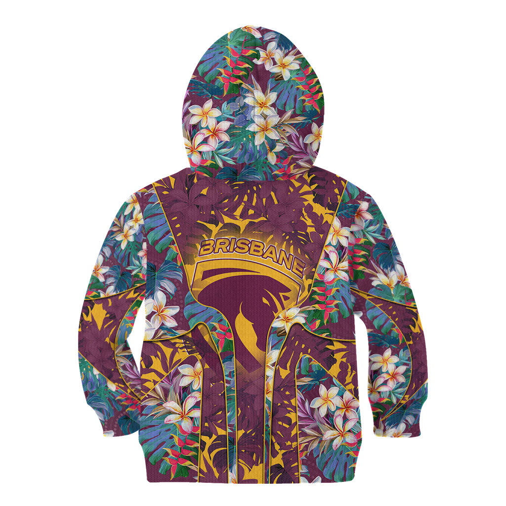 Brisbane Broncos Kid Hoodie Tropical Hibiscus Floral Pattern With Maroon And Yellow Accents