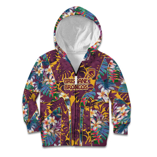 Brisbane Broncos Kid Hoodie Tropical Hibiscus Floral Pattern With Maroon And Yellow Accents