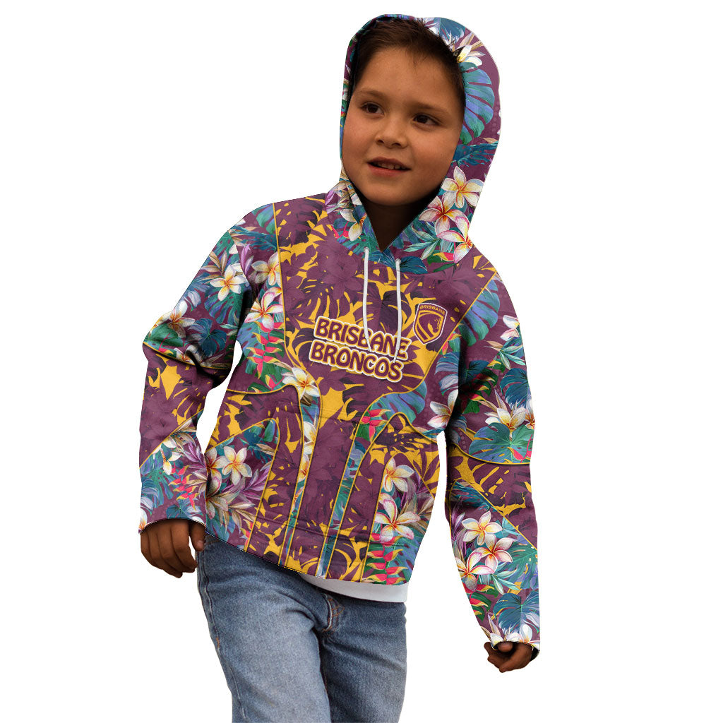 Brisbane Broncos Kid Hoodie Tropical Hibiscus Floral Pattern With Maroon And Yellow Accents
