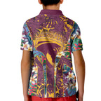 Brisbane Broncos Kid Polo Shirt Tropical Hibiscus Floral Pattern With Maroon And Yellow Accents
