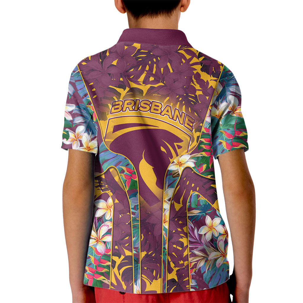 Brisbane Broncos Kid Polo Shirt Tropical Hibiscus Floral Pattern With Maroon And Yellow Accents
