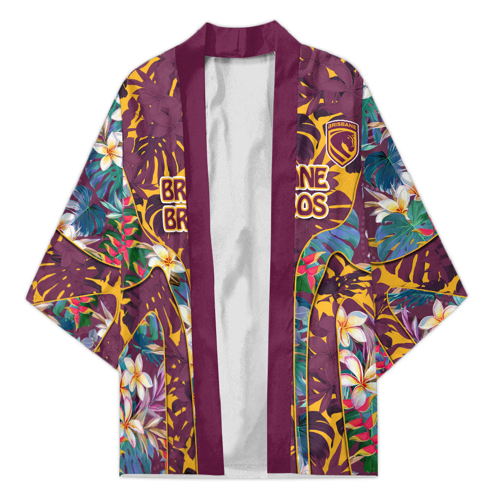 Brisbane Broncos Kimono Tropical Hibiscus Floral Pattern With Maroon And Yellow Accents