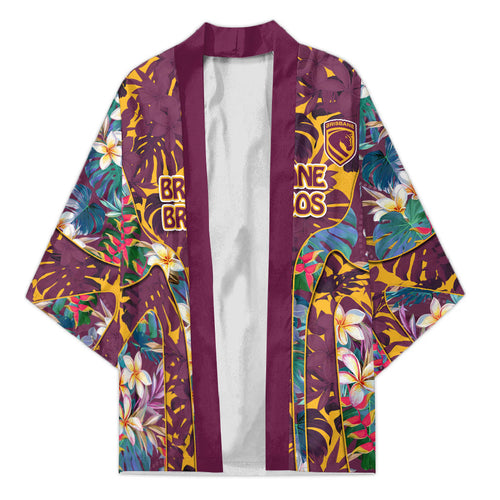 Brisbane Broncos Kimono Tropical Hibiscus Floral Pattern With Maroon And Yellow Accents