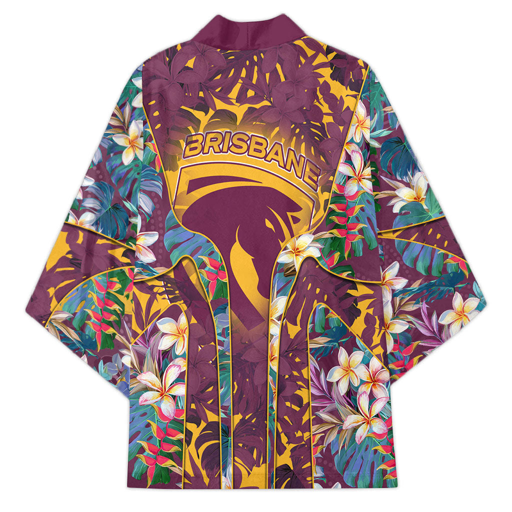 Brisbane Broncos Kimono Tropical Hibiscus Floral Pattern With Maroon And Yellow Accents