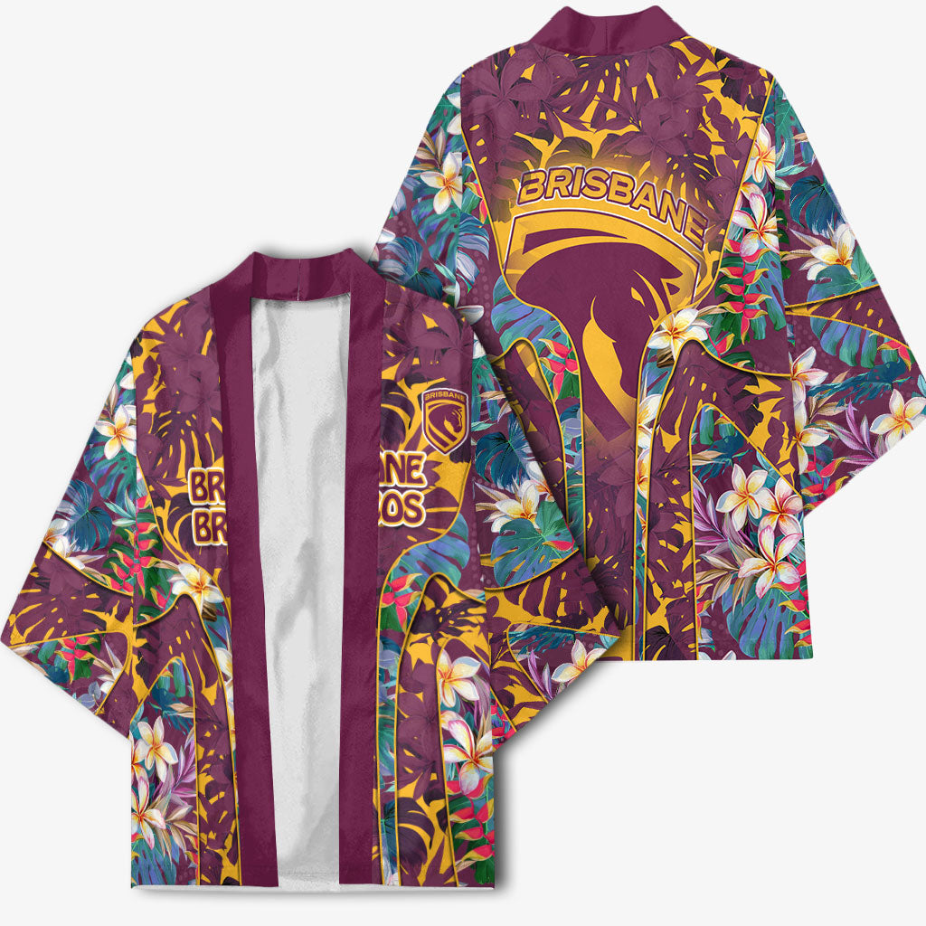 Brisbane Broncos Kimono Tropical Hibiscus Floral Pattern With Maroon And Yellow Accents