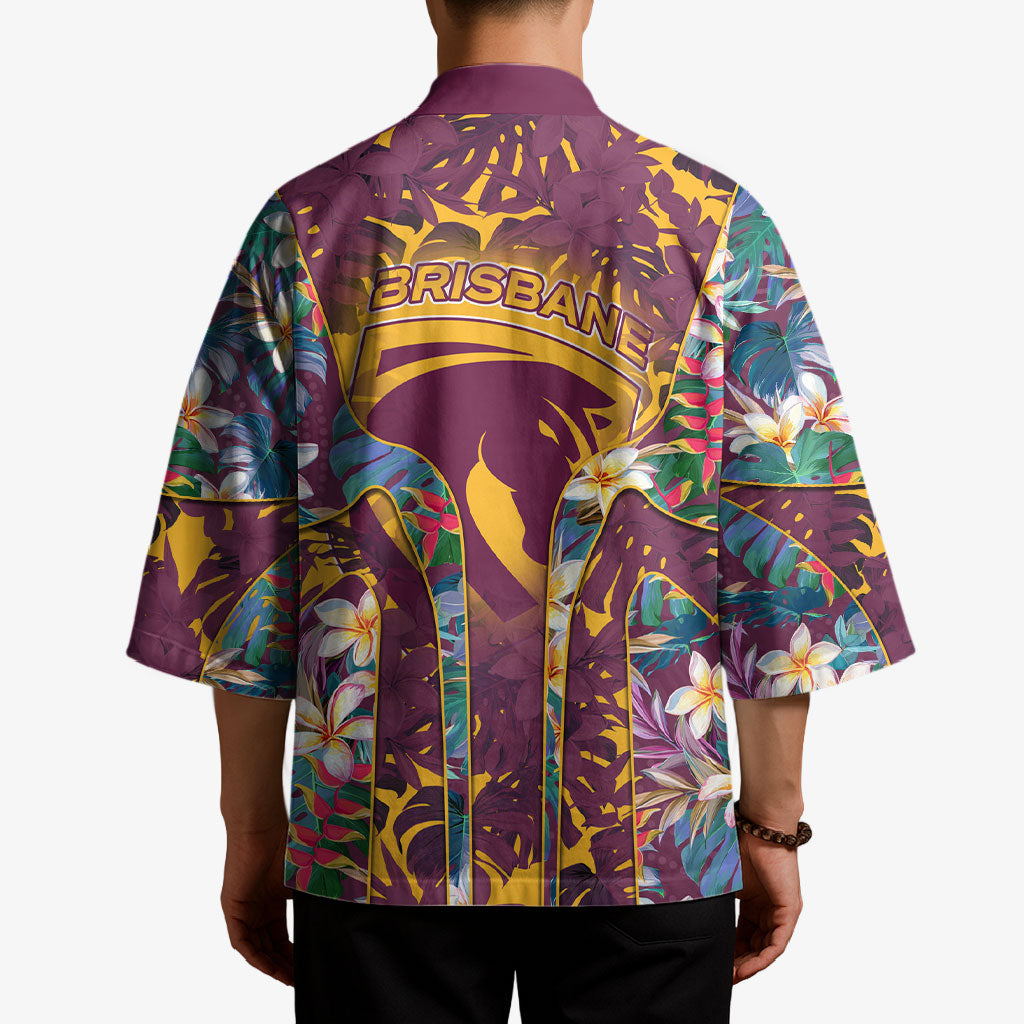 Brisbane Broncos Kimono Tropical Hibiscus Floral Pattern With Maroon And Yellow Accents