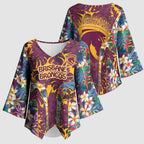 Brisbane Broncos Kimono Sleeve Blouse Tropical Hibiscus Floral Pattern With Maroon And Yellow Accents