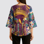 Brisbane Broncos Kimono Sleeve Blouse Tropical Hibiscus Floral Pattern With Maroon And Yellow Accents