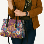 Brisbane Broncos Leather Bag Tropical Hibiscus Floral Pattern With Maroon And Yellow Accents