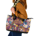 Brisbane Broncos Leather Tote Bag Tropical Hibiscus Floral Pattern With Maroon And Yellow Accents