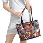 Brisbane Broncos Leather Tote Bag Tropical Hibiscus Floral Pattern With Maroon And Yellow Accents