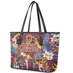 Brisbane Broncos Leather Tote Bag Tropical Hibiscus Floral Pattern With Maroon And Yellow Accents