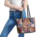 Brisbane Broncos Leather Tote Bag Tropical Hibiscus Floral Pattern With Maroon And Yellow Accents