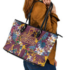 Brisbane Broncos Leather Tote Bag Tropical Hibiscus Floral Pattern With Maroon And Yellow Accents