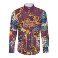 Brisbane Broncos Long Sleeve Button Shirt Tropical Hibiscus Floral Pattern With Maroon And Yellow Accents