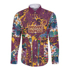 Brisbane Broncos Long Sleeve Button Shirt Tropical Hibiscus Floral Pattern With Maroon And Yellow Accents
