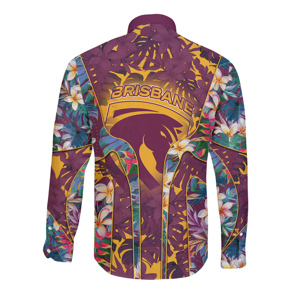 Brisbane Broncos Long Sleeve Button Shirt Tropical Hibiscus Floral Pattern With Maroon And Yellow Accents