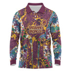 Brisbane Broncos Long Sleeve Polo Shirt Tropical Hibiscus Floral Pattern With Maroon And Yellow Accents