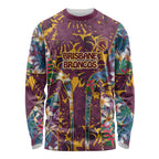 Brisbane Broncos Long Sleeve Shirt Tropical Hibiscus Floral Pattern With Maroon And Yellow Accents