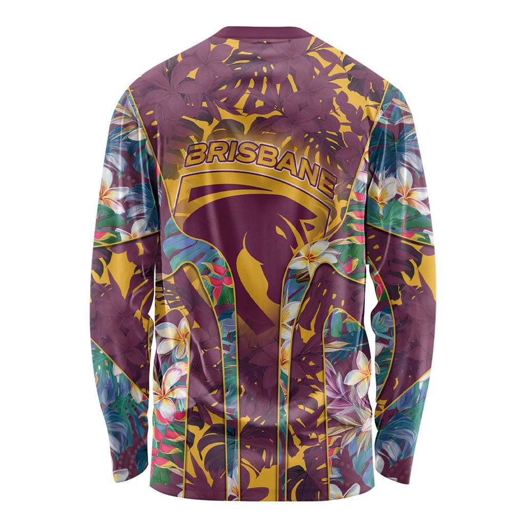 Brisbane Broncos Long Sleeve Shirt Tropical Hibiscus Floral Pattern With Maroon And Yellow Accents