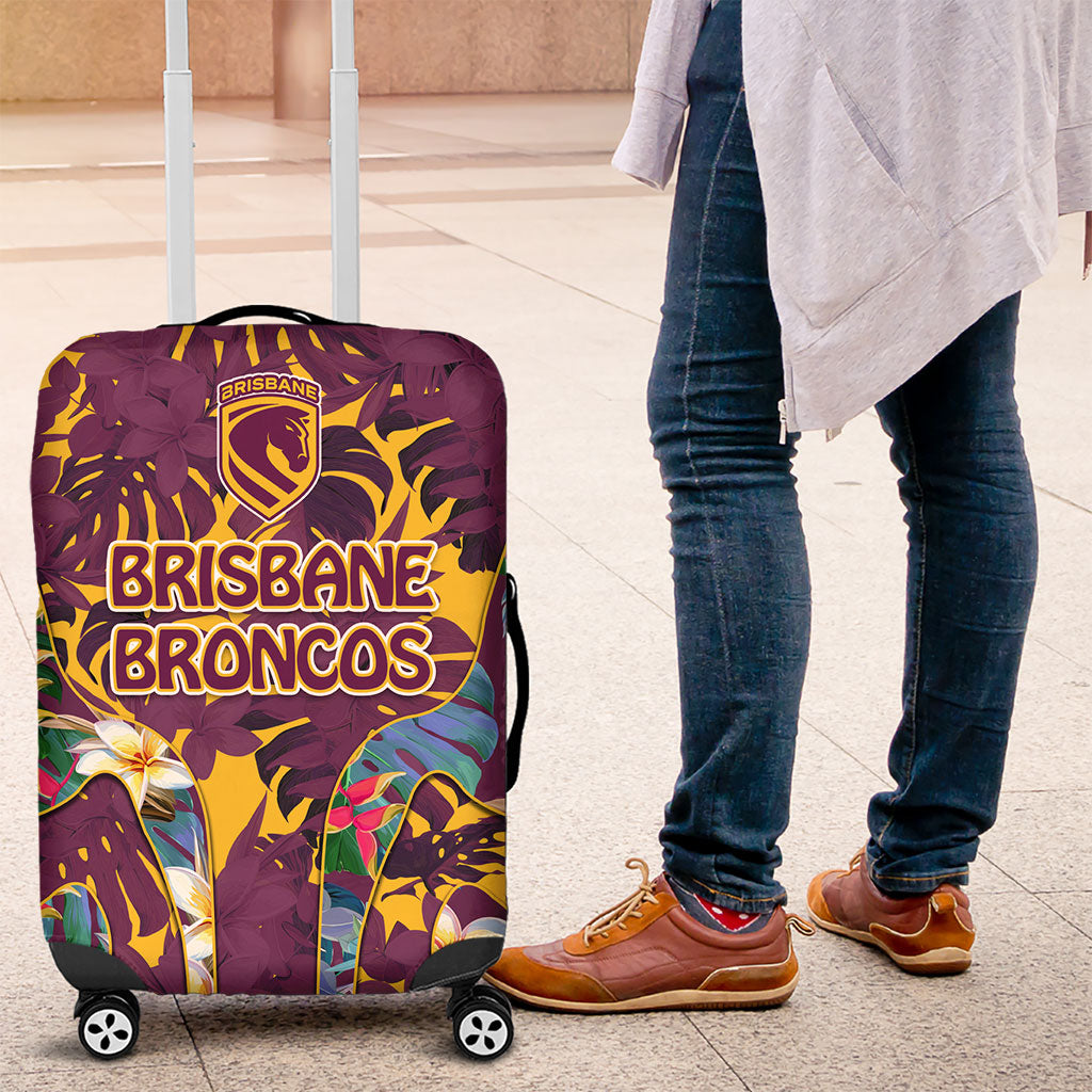 Brisbane Broncos Luggage Cover Tropical Hibiscus Floral Pattern With Maroon And Yellow Accents