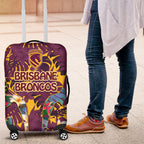 Brisbane Broncos Luggage Cover Tropical Hibiscus Floral Pattern With Maroon And Yellow Accents