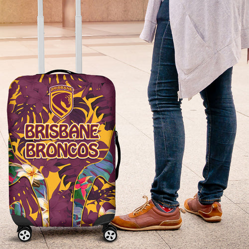 Brisbane Broncos Luggage Cover Tropical Hibiscus Floral Pattern With Maroon And Yellow Accents