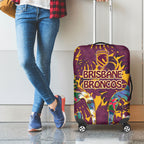 Brisbane Broncos Luggage Cover Tropical Hibiscus Floral Pattern With Maroon And Yellow Accents