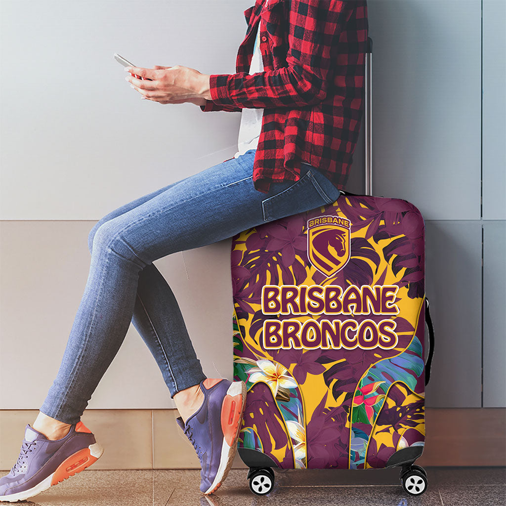 Brisbane Broncos Luggage Cover Tropical Hibiscus Floral Pattern With Maroon And Yellow Accents