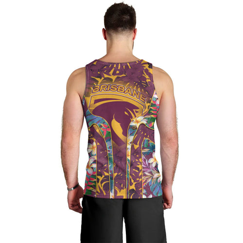 Brisbane Broncos Men Tank Top Tropical Hibiscus Floral Pattern With Maroon And Yellow Accents
