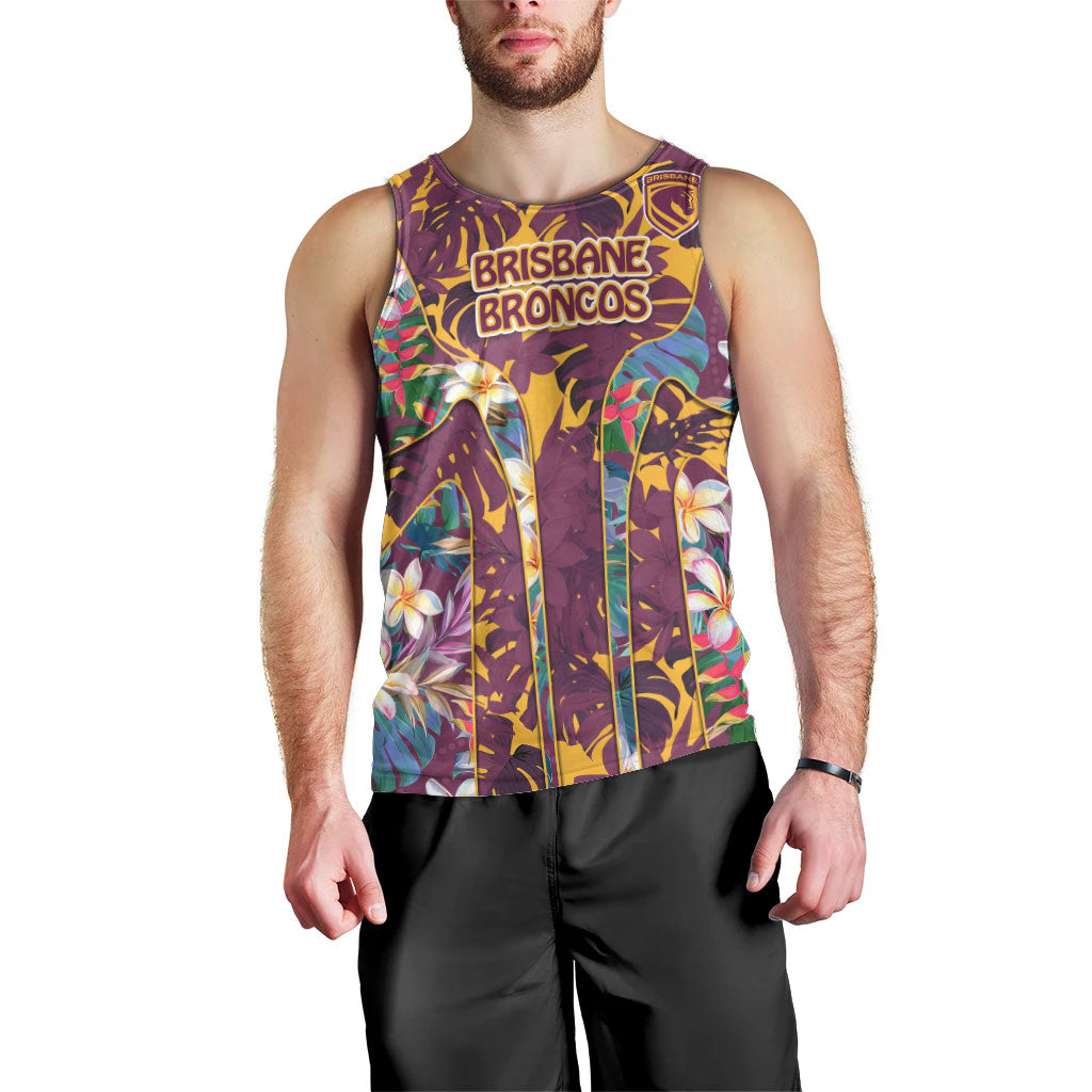 Brisbane Broncos Men Tank Top Tropical Hibiscus Floral Pattern With Maroon And Yellow Accents